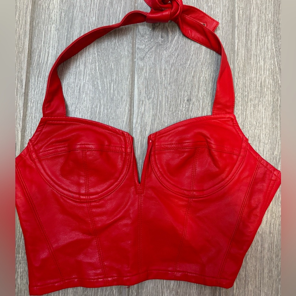 Olivaceous red leather halter top! brand new!
